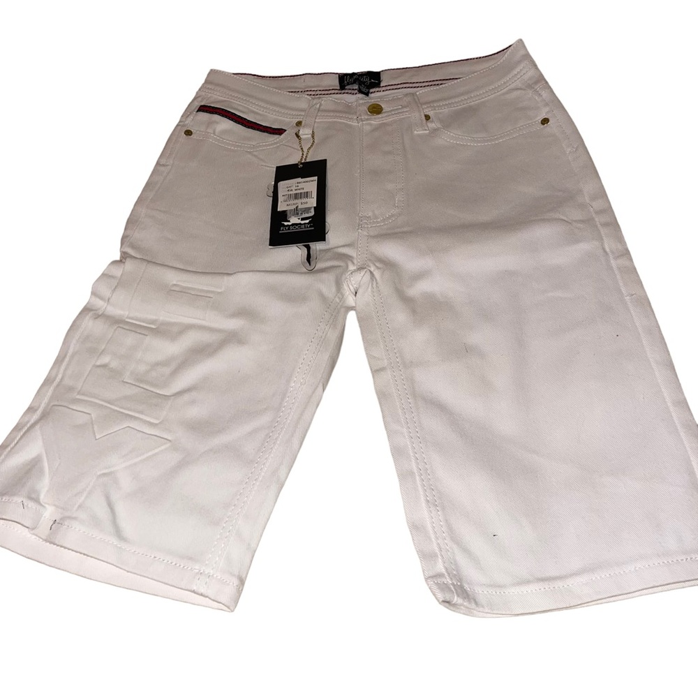 Fly Society Boys Bermuda Twill/Denim Shorts Size 16 NWT White